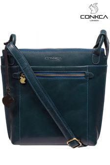 Blue - Conkca Rego Leather Cross Body Bag (E24549) | kr1 010
