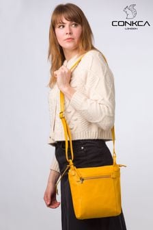 Yellow - Conkca Rego Leather Cross Body Bag (E24554) | kr1 010