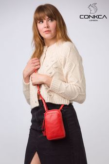 Conkca Orange 'Leia' Leather Cross-Body Phone Bag