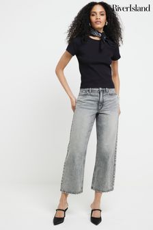 River Island Dark Relaxed Straight Crop Floyd Jeans (E25092) | ‏201 ‏₪
