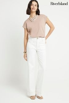 River Island White High Rise Wide Leg Jeans (E25094) | $86