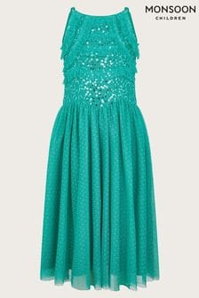 Monsoon Green Ruffle Sequin Truth Dress (E25164) | €76 - €82