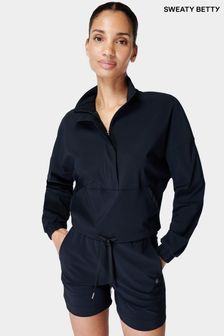 Schwarz - Sweaty Betty Explorer Midlayer-Top mit kurzem Reißverschluss (E25269) | 150 €