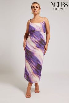Yours Curve Purple Abstract Ombre Mesh Column Dress (E25676) | 315 zł