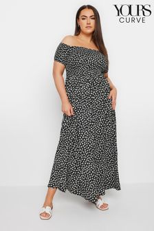 黑色 - Yours Curve Floral Print Bardot Midaxi Dress (E25682) | NT$1,730