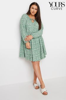 Yours Curve Green Floral Print Textured Midi Dress (E25683) | kr570