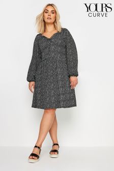 أسود - Yours Curve Ditsy Textured Midi Dress (E25684) | 172 د.إ