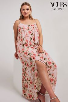 Yours Curve Pink Floral Overlay Maxi Dress (E25688) | NT$2,470