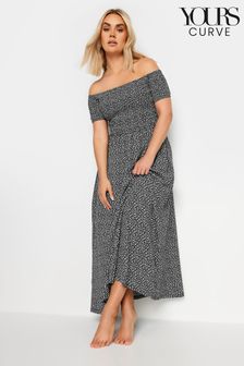 Yours Curve Black Denim Ditsy Shirred Midaxi Dress (E25693) | NT$1,730