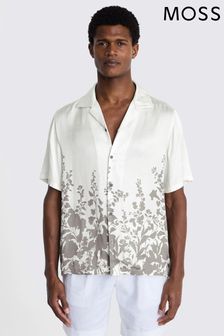 MOSS Natural Taupe Floral Print Cuban Collar Shirt (E25722) | AED277