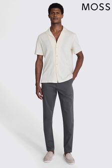 MOSS White Linen Blend Knitted Cuban Collar Shirt (E25726) | OMR31