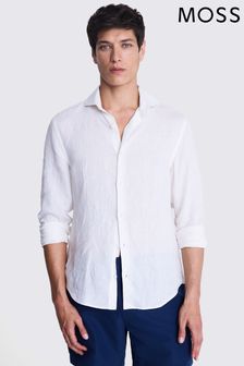 MOSS White Tailored Fit Linen Shirt (E25730) | OMR31