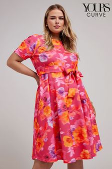Yours Curve Pink Floral Skater Dress (E25747) | kr990