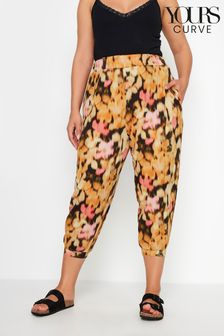 Yours Curve Black Textured Cropped Harem Trousers (E25749) | kr312