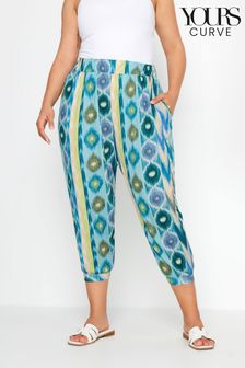 Yours Curve Blue Textured Cropped Harem Trousers (E25760) | €34