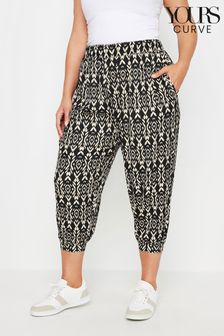 Yours Curve Black Paisley Textured Wide Leg Trousers (E25788) | OMR14