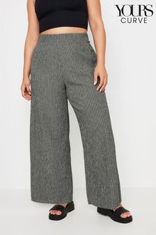 Yours Curve Grey Dark Textured Wide Leg Trousers (E25804) | $59