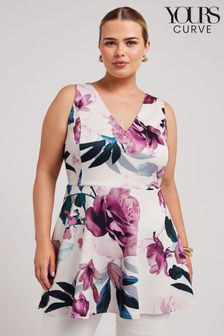 Yours Curve Pink Floral Peplum Top (E25806) | OMR20