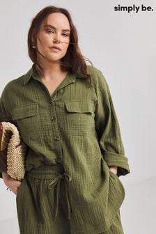 Simply Be Green Oversized Cheesecloth Double Pocket Shirt (E25985) | $51