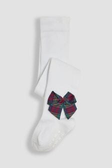 JoJo Maman Bébé White Tartan Cotton Rich Tight With Bows (E26045) | $15