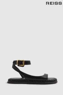Reiss Black Gabi Leather Plait Detail Sandals (E26370) | KRW355,500