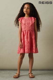 Reiss Pink Lilly Junior Cotton Broderie Dress (E26396) | OMR56