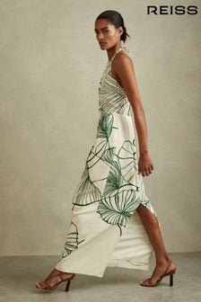 Reiss White/Green Lexi Floral Sketch Halter Neck Maxi Dress (E26399) | 175,140 Ft