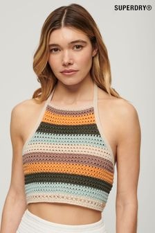 Superdry Cream Superdry Cropped Halter Crochet Top (E26522) | $34