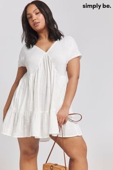 Simply Be White Cheesecloth Mini Beach 100% Cotton Dress (E26560) | $48