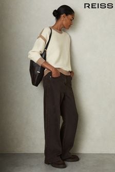 Reiss Cream/Camel Beth Wool Colourblock Crew Neck Jumper (E27158) | SGD 353