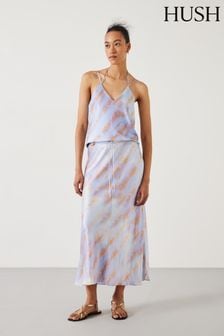 Hush Blue Indra Satin Maxi Skirts (E27414) | $135