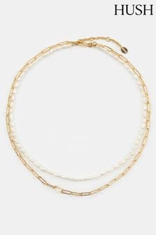 Hush Gold Tone Hadley Hammered Pearl and Chain Necklace (E27431) | €68
