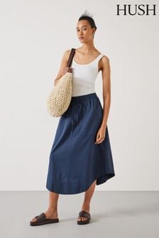 Hush Blue Kelly Curved 100% Cotton Midi Skirt (E27438) | $129