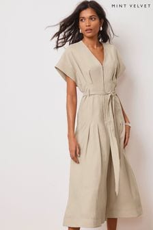 Mint Velvet Cream Belted Zip Midi Dress (E28310) | OMR67