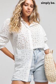 Simply Be White 100% Cotton Broderie Shirt (E28362) | $62