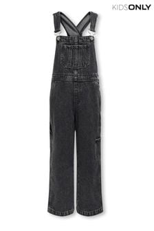 Girls black denim dungarees 2025