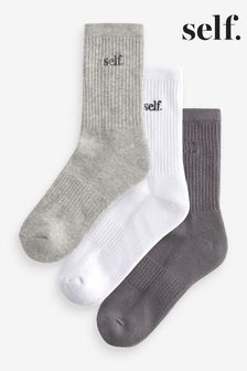 self. Grey/Grape/White Cushion Sole Lounge Ankle Socks 3 Pack (E29057) | €16