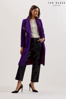 Ted Baker Purple Rose Midi Length Belted Wool Wrap Coat (E29754) | AED2,027