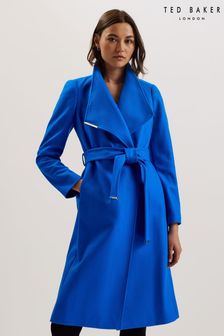 Ted Baker Blue Rose Midi Length Belted Wool Wrap Coat (E29756) | AED2,027