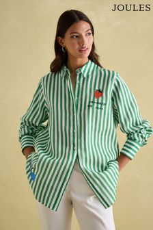 Joules Set Match Green & White 100% Linen Shirt with Tennis Embroidery (E30034) | €88