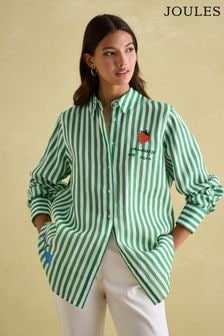 Joules Set Match Green & White 100% Linen Shirt with Tennis Embroidery (E30034) | $120