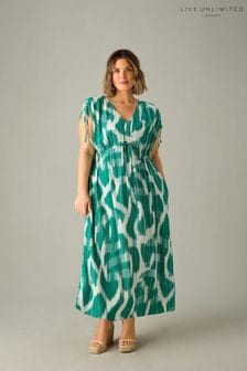 Rochie maxi cu șnur în talie Live Unlimited Verde Model geometric Imprimeuri (E30305) | 472 LEI