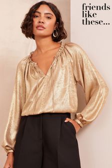 Gold - Friends Like These Long Sleeve Button Front Foil Shirt (E30527) | 54 €