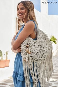 Sosandar White Macrame Tassel Trim Tote Bag (E31433) | $67