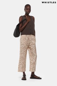 Whistles White Palm Print Linen Blend Cropped Trousers (E31701) | $170