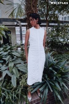 Whistles White Ruched Lori Midi Dress (E31713) | $255