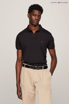 Negru - Tommy Hilfiger Regular Fit Liquid Cotton Essentiat Black Polo Shirt (E31858) | 507 LEI