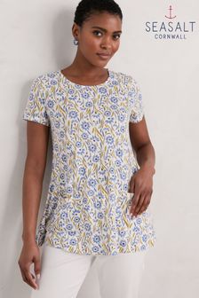 Seasalt Cornwall Blue Drawing Book Short Sleeve Top (E32114) | €60