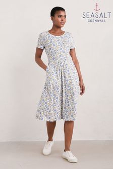 Seasalt Cornwall Blue Tall Petite April Short Sleeve Dress (E32116) | kr779