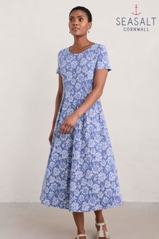 Seasalt Cornwall Blue Veronica Short Sleeve Jersey Midi Dress (E32119) | $113